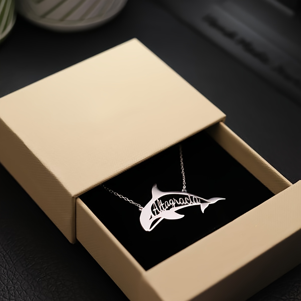 Women's Custom Orca Name Necklace, Personalized Marine Animal Pendant
