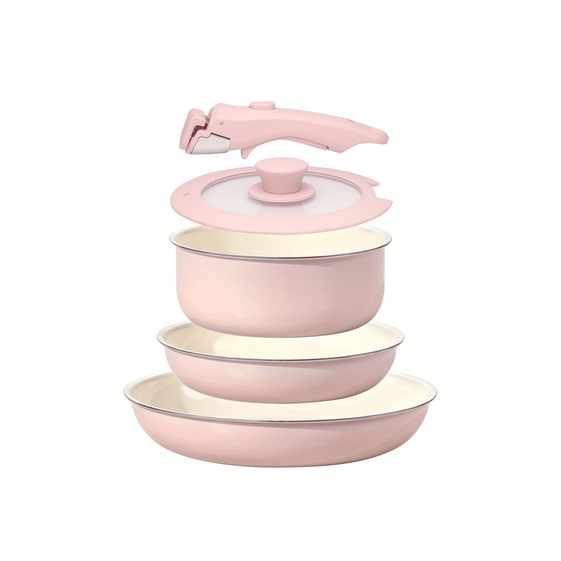 item picture 5pcs nonstick cookware sets non stick pots and pans set detachable handle kitchen cookware sets with removable handle stackable rv cookware for campers oven safe