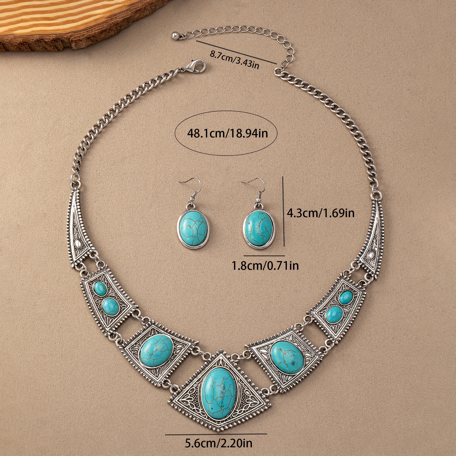 Vintage Western Bohemian Golden Turquoise Earrings & Necklace Set