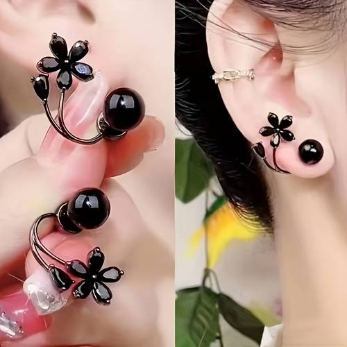 vintage black hyacinth stud earrings fashion jewelry suitable for womens daily wear or vacation everyday stud earrings floral stud earrings hyacinth stud earrings