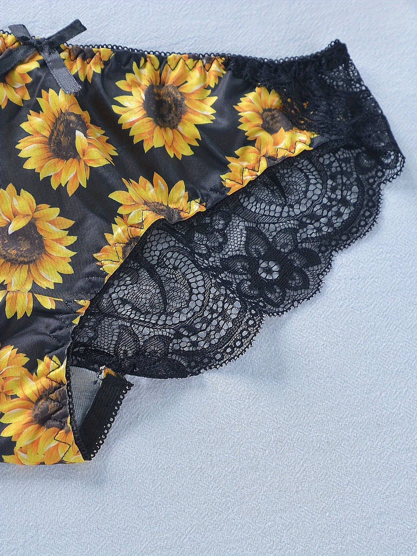 Sunflower Print Bra & Panties, Front Buckle Lace Bra & Elastic Panties  Lingerie Set, Women's Lingerie & Underwear