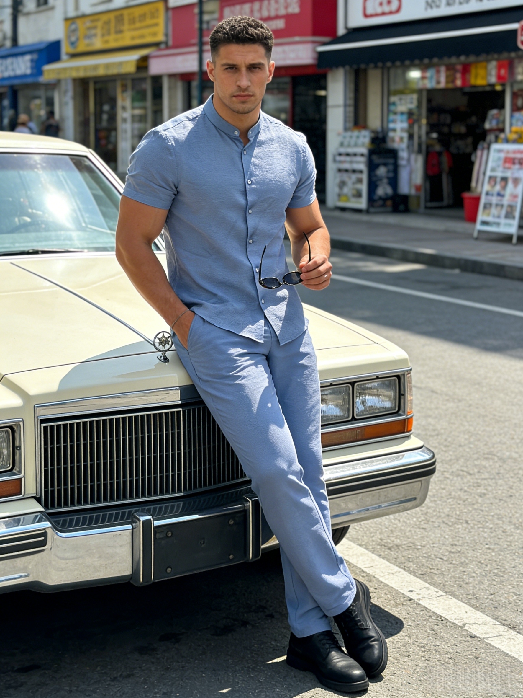 2026 New Blue Men'S Suit with Short Sleeves And Long Pants, a Stylish And Sophisticated Outfit for Spring, Autumn, And Summer, Perfect for Young People Seeking Comfort And Versatility