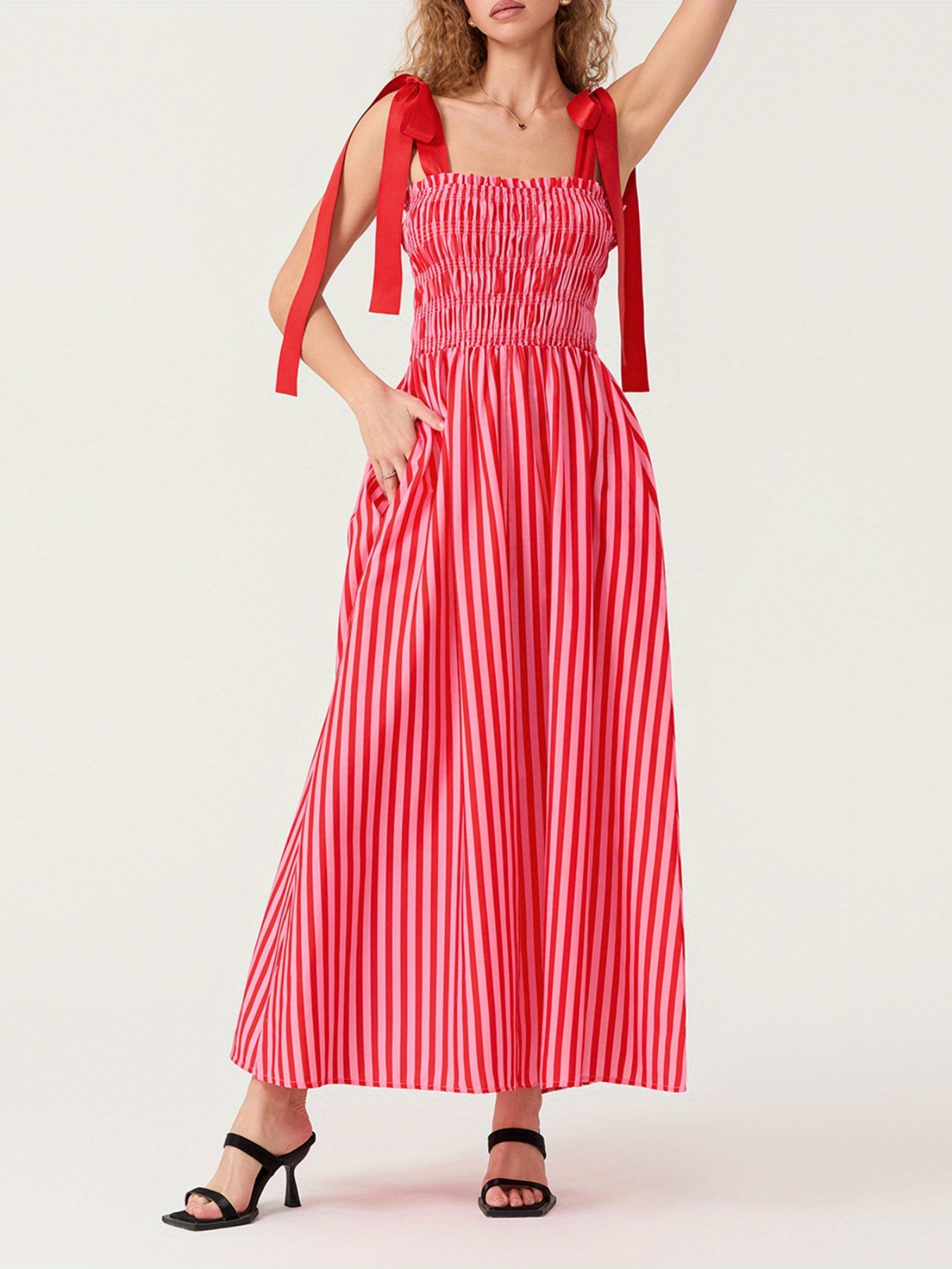 womens elegant striped cami dress tie back detail wide leg - Temu