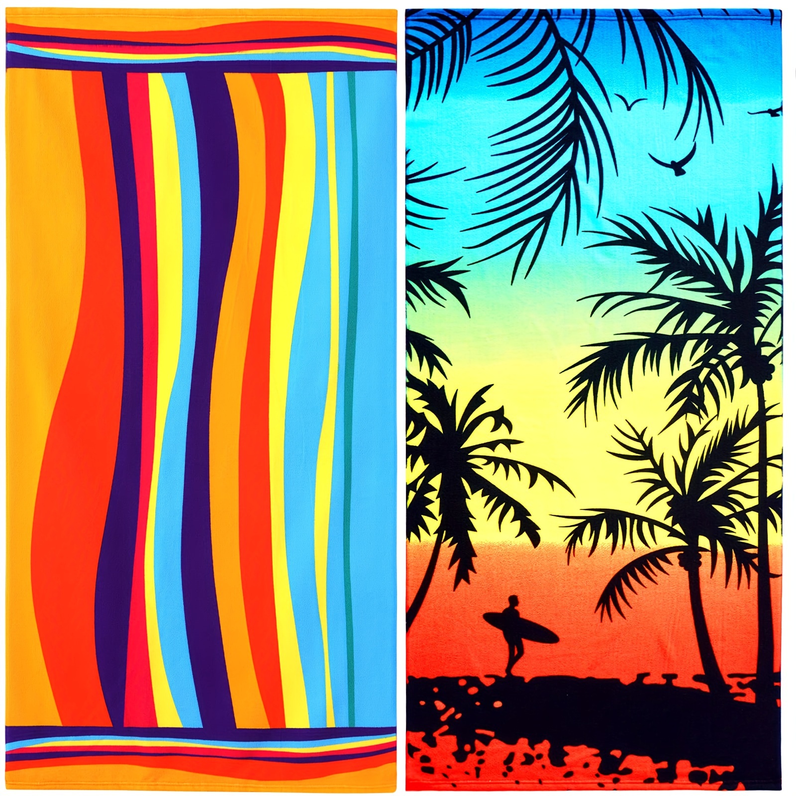 2 Pack Beach Towel Oversized, Thick Sand Free Microfiber Beach Towel