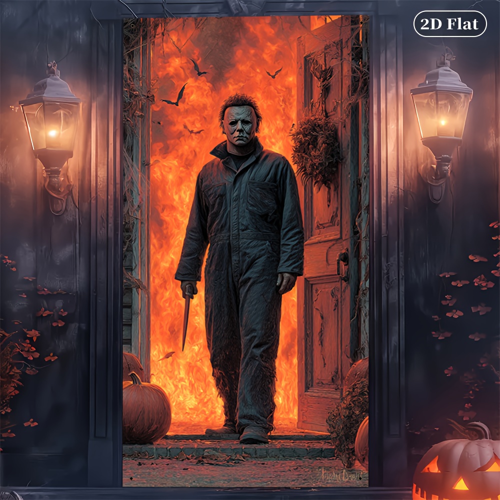 Halloween-Türabdeckung Mit Skelett-Kürbis-Motiv – 180 X 90 Cm, Perfekt Für Party-Deko & Fotos