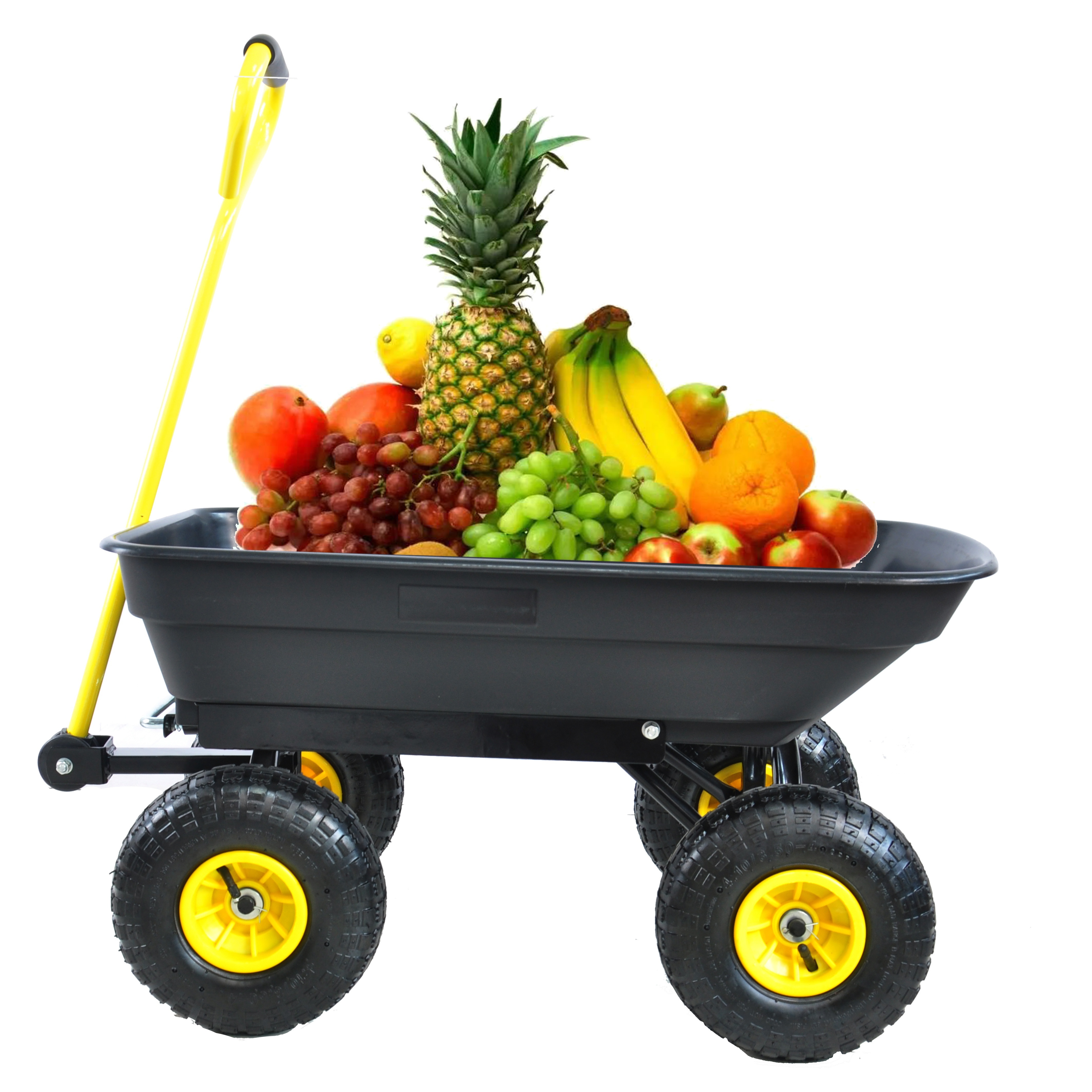 

Garden Wagon Cart Vehicle Folding Cart Poly Garden Dump Truck With Steel Frame, 10 Inches, Pneumatic Tire, 300 Lb Capacity Body 55l, Black