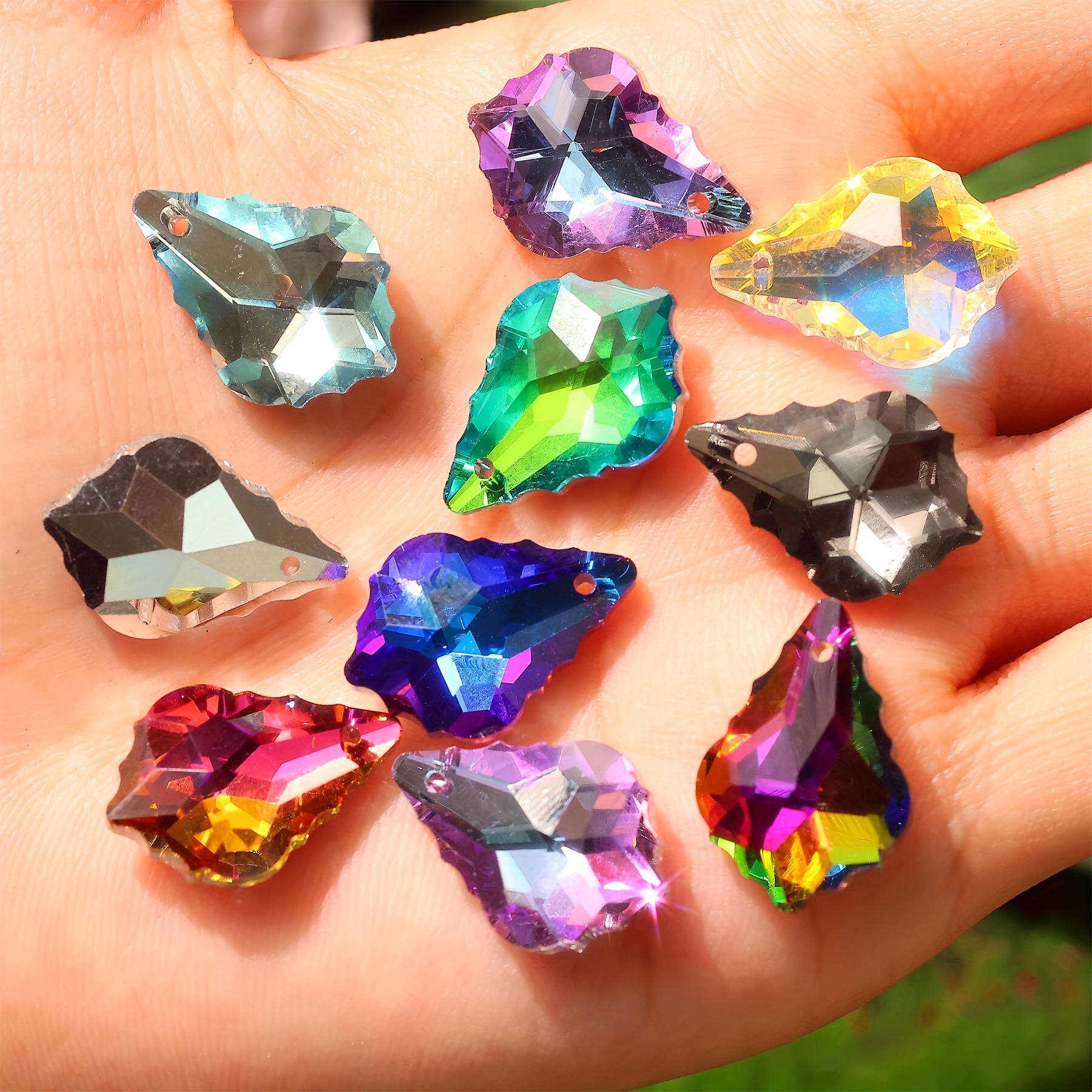 10pcs Maple Leaf Shaped AB Rainbow Glass Beads for DIY Jewelry Making