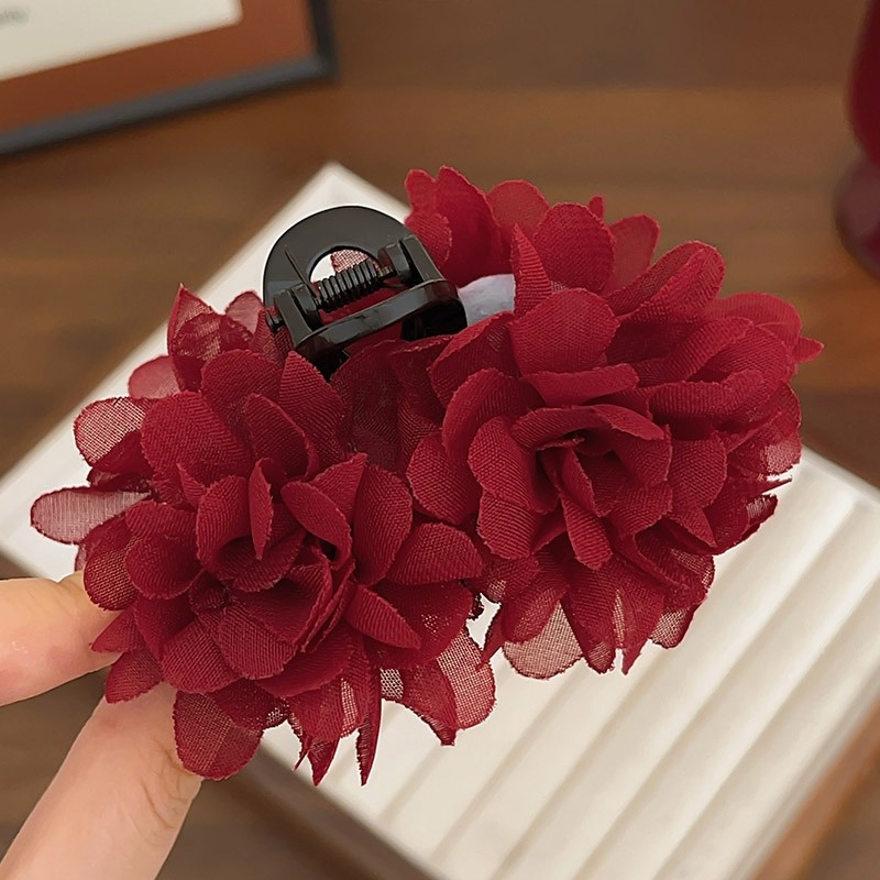 TEMU 1pc Elegant Camellia Flower Bun Hair Claw Clip For Women, High-end Hairpin For Back-of-head Updo, Shark Clip Hair Accessory, Suitable For
