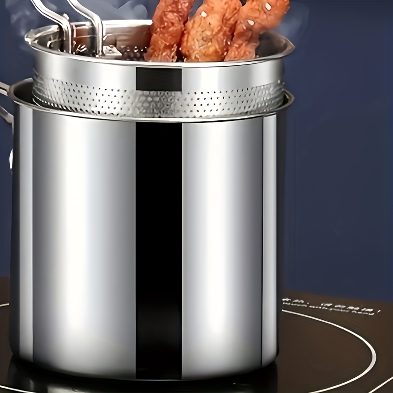 a mini   fryer made of stainless steel featuring a removable oil filter and lid suitable for deep frying on induction cooktops an essential kitchen tool for   4