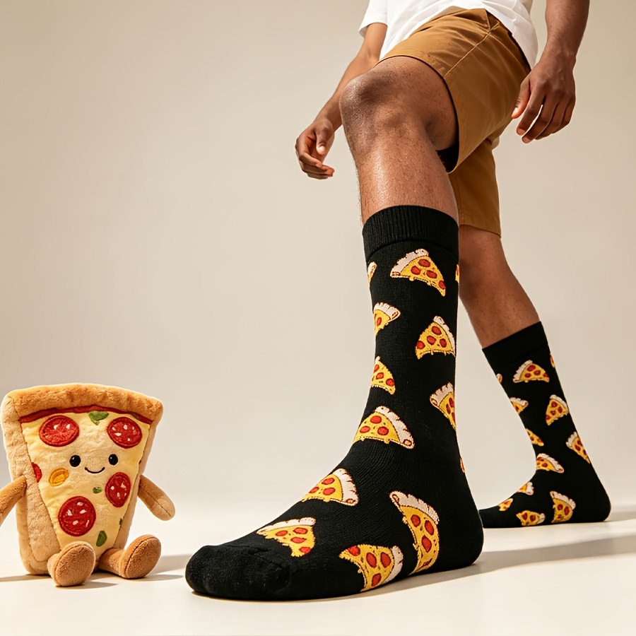 TEMU 1 Pair Men's Socks Women's Socks Trendy Cartoon Pizza Mid-calf Socks Casual Sports Socks Fashionable Versatile Socks