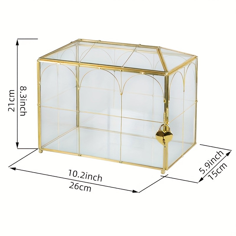 E-shop Eine große goldene Glas-Kartenbox, geeignet für Hochzeiten mit Schloss und Schlitz - ein Hochzeits-Umschlag-Kartenhalter für Empfänge, mit einer