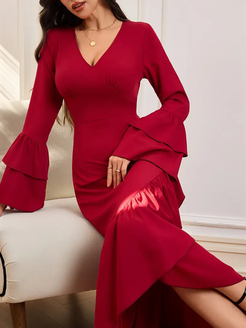 womens elegant v neck long sleeve maxi dress - Temu Pakistan womens elegant v neck long sleeve maxi dress - Temu Pakistan