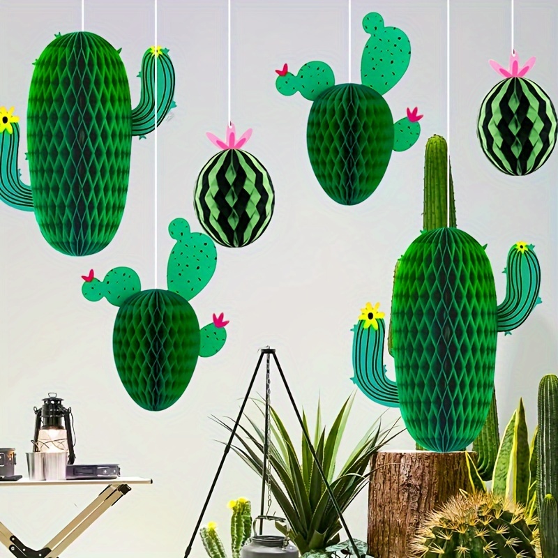 

3-pack Cactus Tissue Pom Poms - Paper Honeycomb Hanging Decorations, Hawaiian Theme, For Birthday Party, Universal Celebrations & More