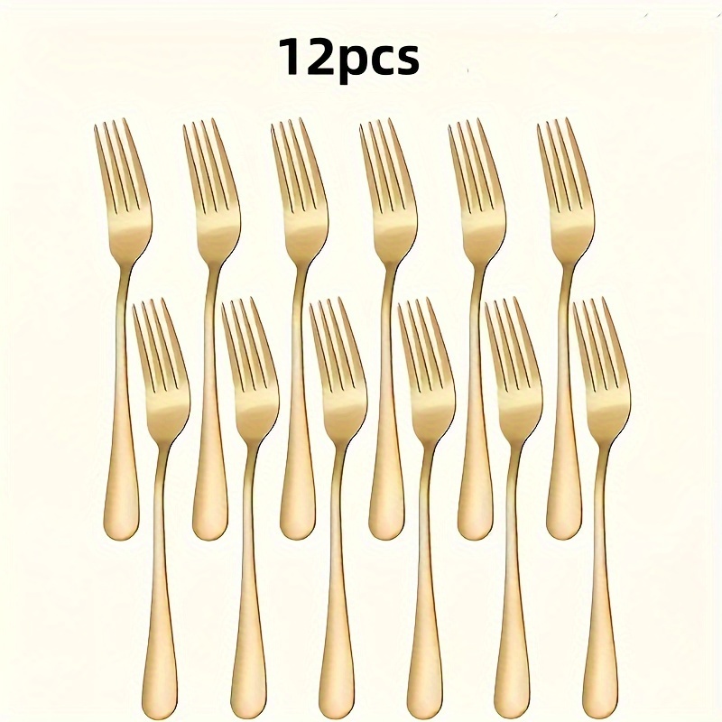 E-shop 12er-Set Edelstahl-Gold-Salatgabeln, Dessertgabeln, Steakgabeln, spülmaschinenfest, geeignet für Küche, Restaurant, Party