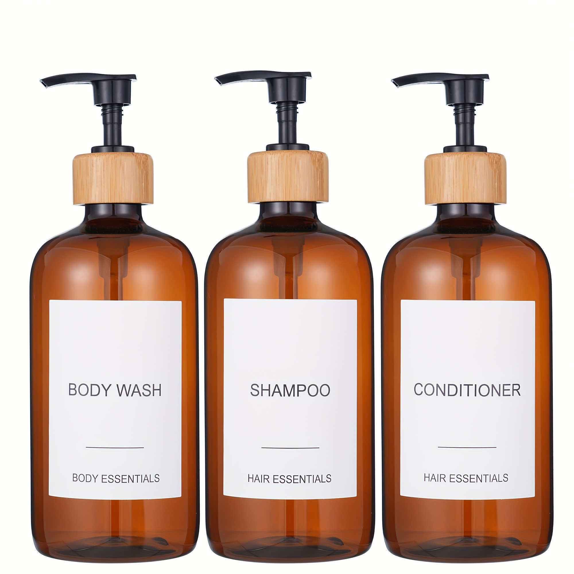 TEMU 3pcs Stylish Shampoo And Conditioner Dispenser - Modern 21oz Shower Soap Pet Bottles With Pump And Labels - Easy To Refill Body Wash Dispensers