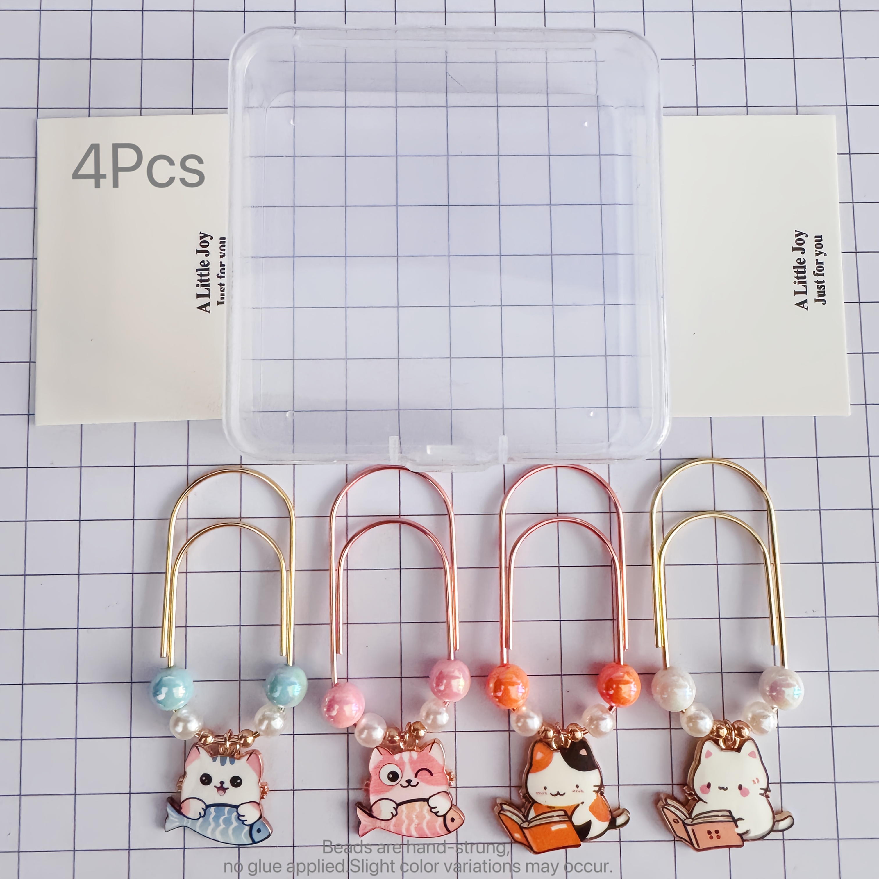 TEMU 4pcs Cat Beaded Paper Clip Bookmarks, Aesthetic Vintage Journaling Planner Additions, Handmade Gifts Back To School Supplies For Book Lovers And