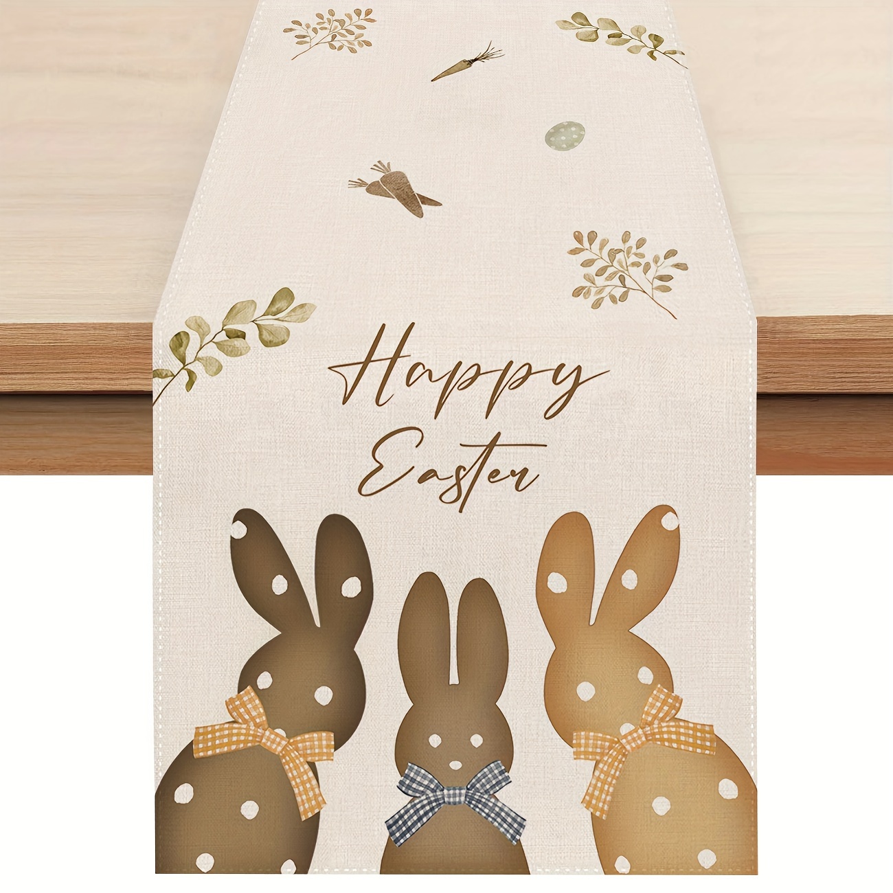 1pc Easter Bunny Table Runner, 13x72 Inch, Spring Holiday Dining Decor, Carrots Rabbit Design, Indoor Outdoor Home Party Decoration
