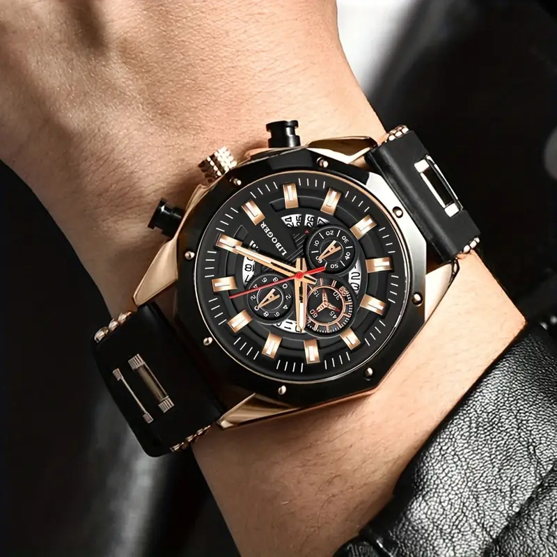 mens silicone strap sport quartz watch chronograph watch mens gift details 0