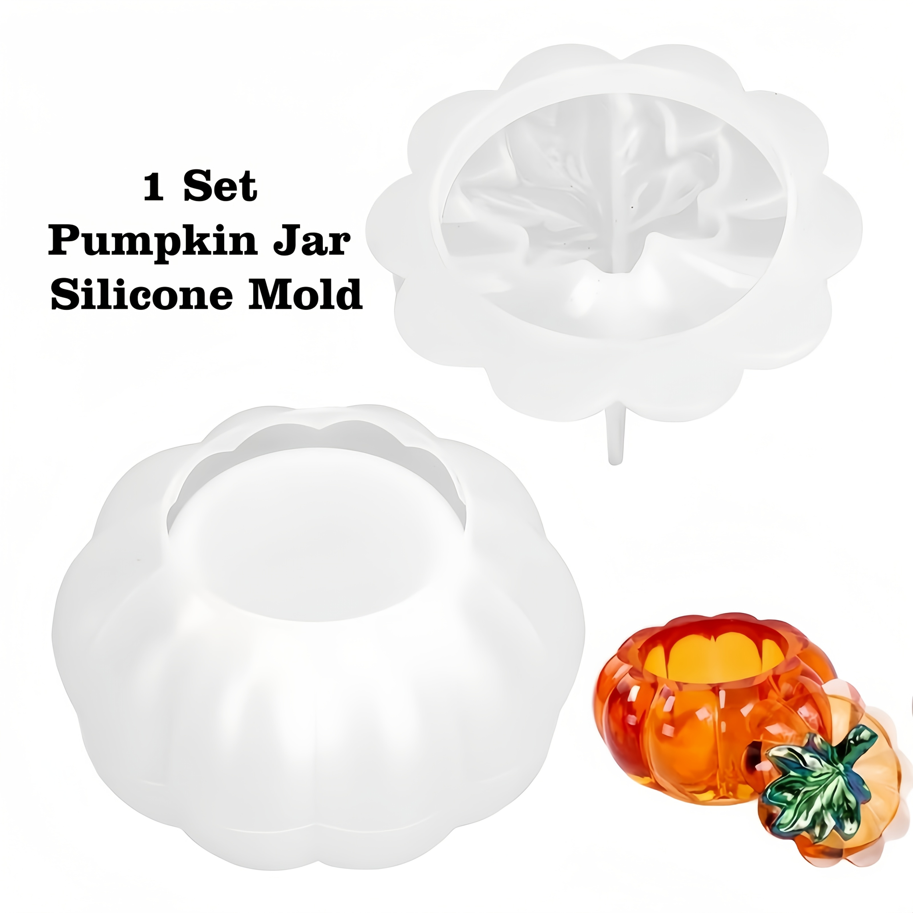 TEMU 1 Set Pumpkin Jar Mold With Lid - Round Suitable For Epoxy Resin Compatible For Epoxy Resin Casting, Diy Craft Mold For Pumpkin Jars, Resin