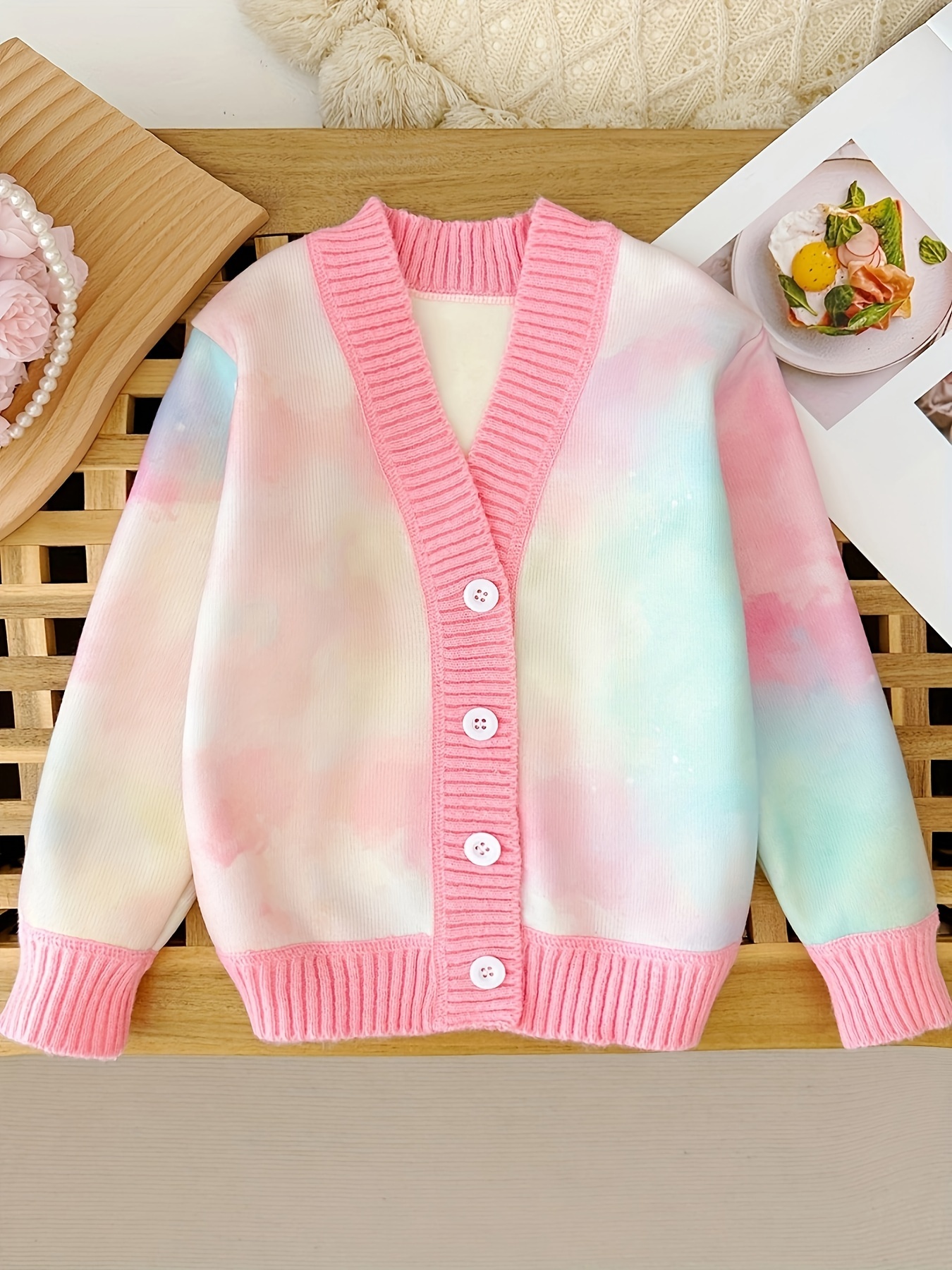 Heart Kawaii Pink Cardigan Allover Hearts Carrots Watercolor