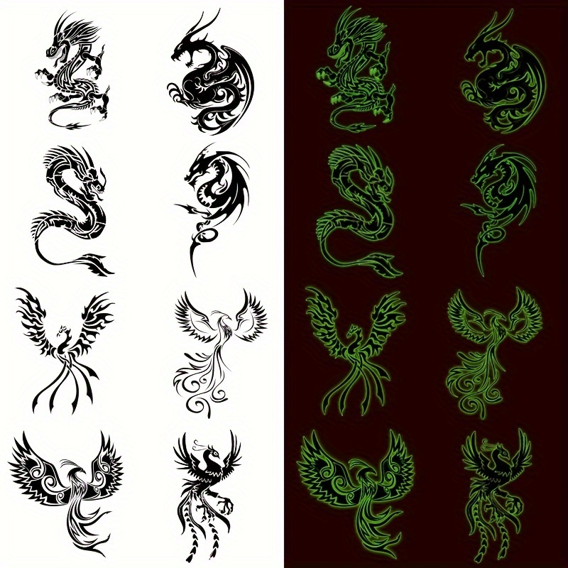 

A Set Of 8 Dragon And Phoenix Glow-in-the-dark Tattoos, Dragon And Phoenix, Measuring 10*6cm Each.