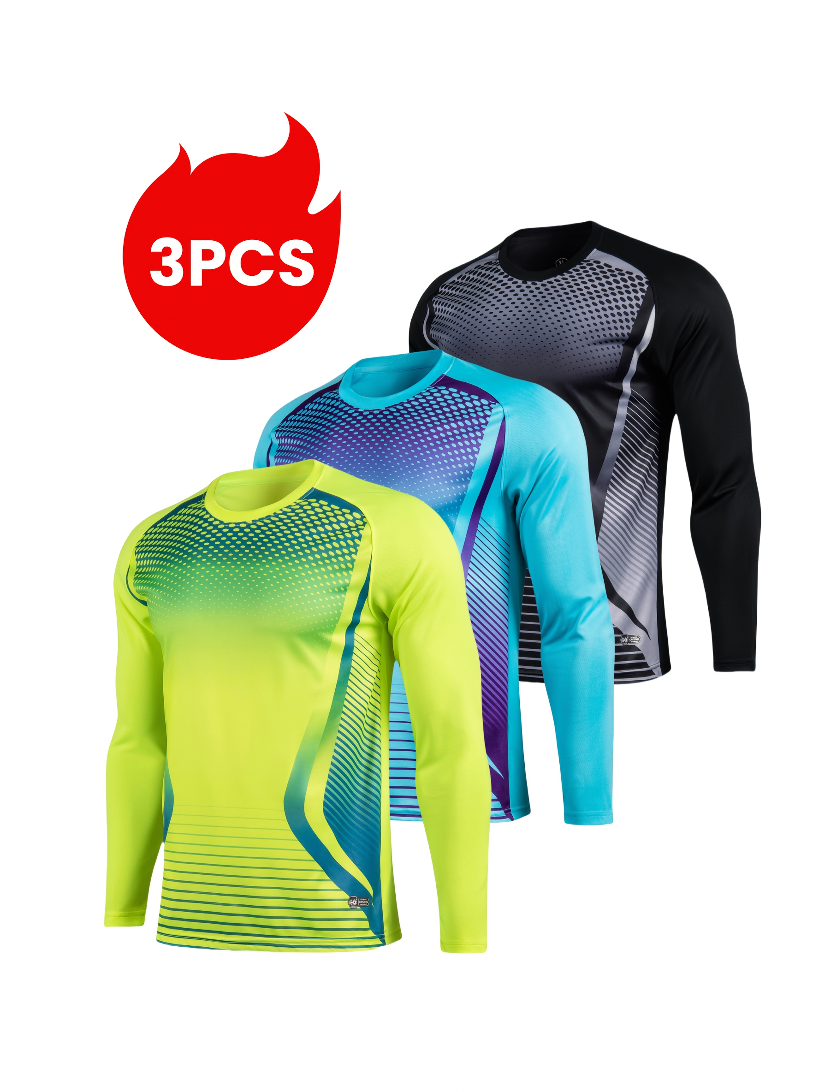3pcs mens goalie jersey with anti slip strips breathable quick dry long sleeve for soccer running training outdoor sports geometric pattern skinny   season wear