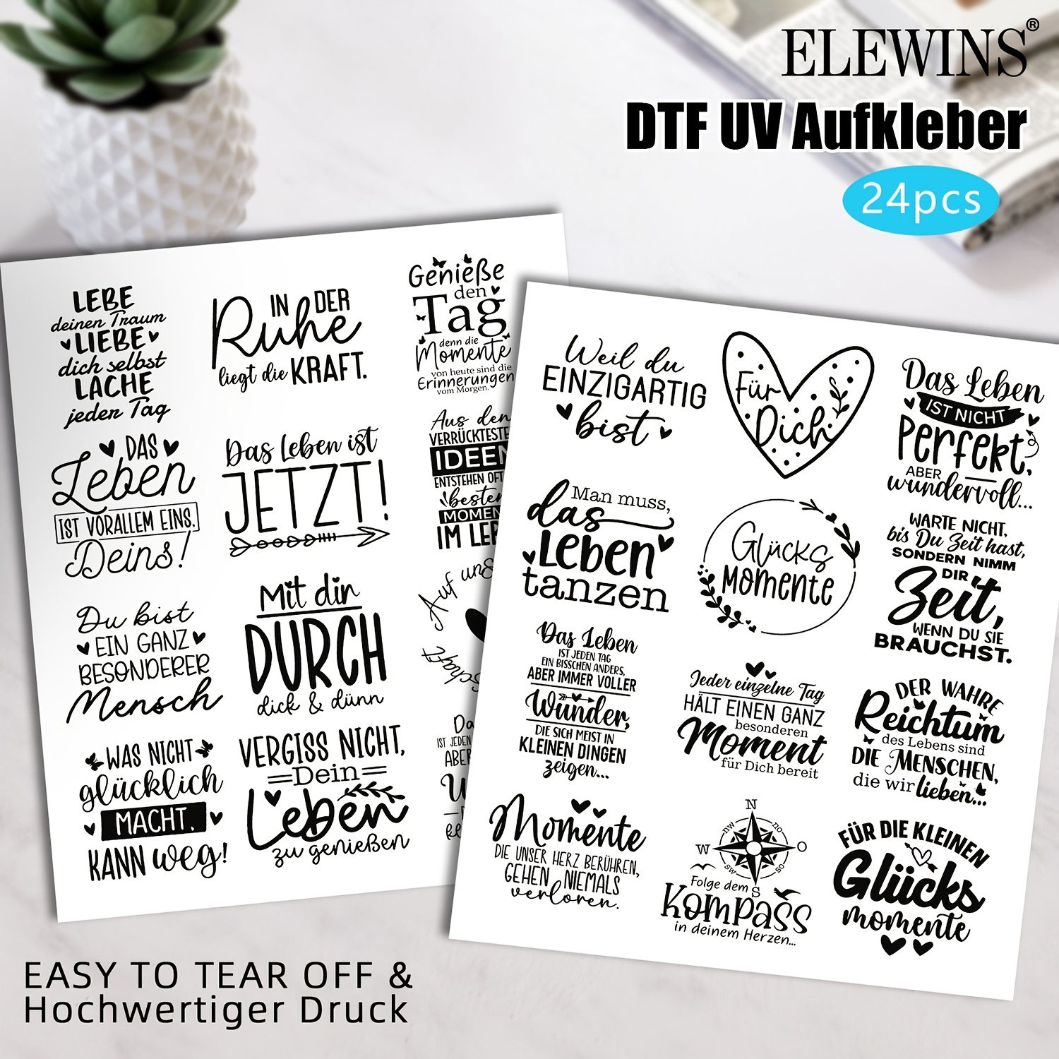 Image of 24pcs German Gratitude Quotes Uv Dtf Rub On Transfer For Glass Cups And Candles, Waterproof, Adhesive, Easy To Apply - Perfect For Glassware, Bottles, And Wood, And Furniture Decoration