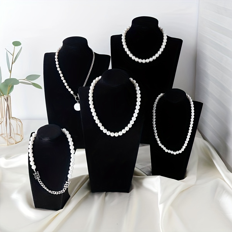 

1pc Elegant Velvet Necklace & Jewelry Display Wooden Busts, Showcase For Your Favorite Pieces, Soft Black Material, Different Sizes For Home Or Retail Use