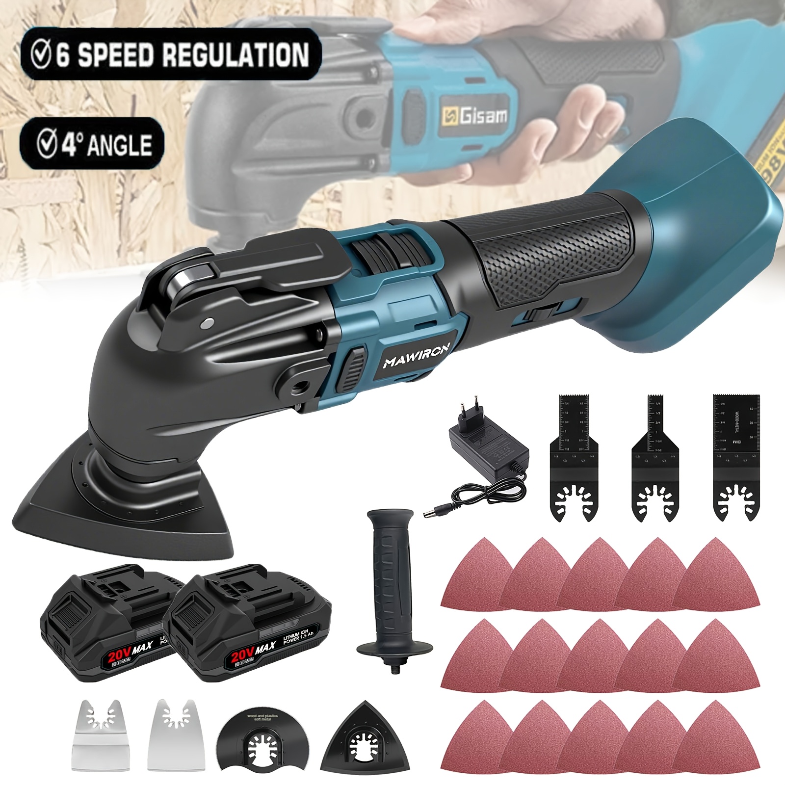 170w Brushless Oscillating Multi-tool, 18v Cordless Oscillating Multi Tools With 2pcs Batteries And Charger, 8500-21000rpm, 6 Variable , 4° Angle, Blade , 22pcs Additions