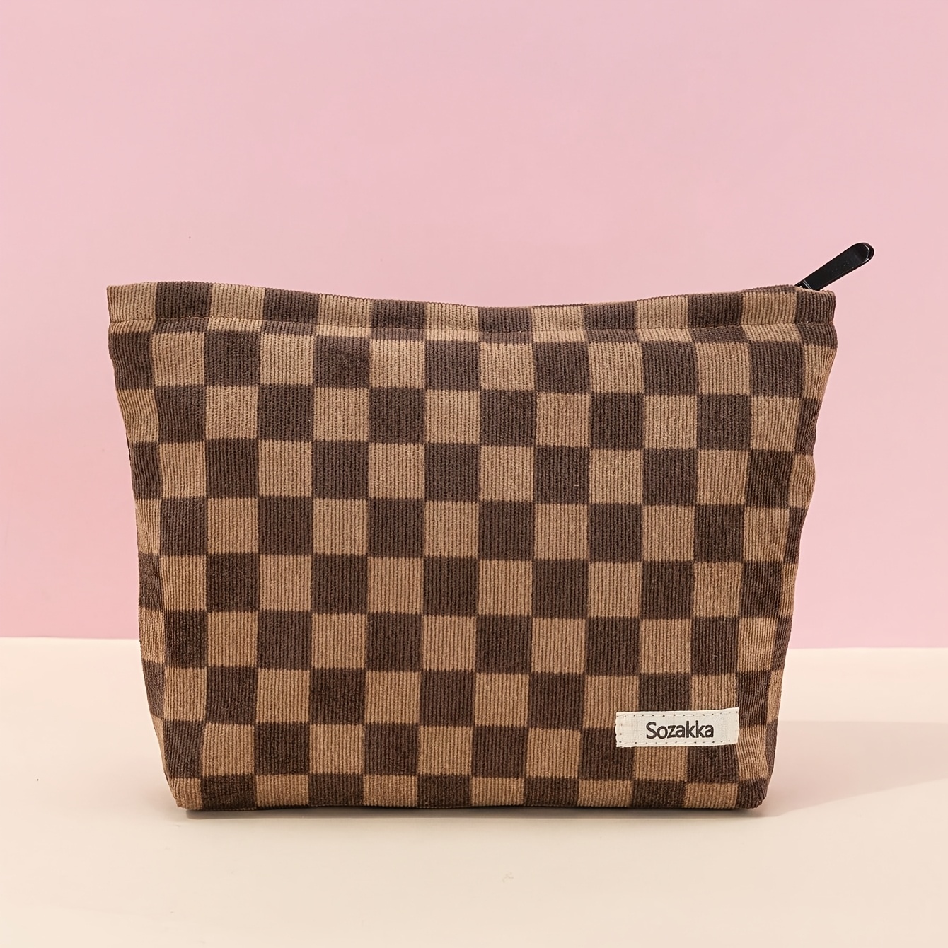 TEMU 1pc High Quality Checker Makeup Bag With Zipper Suitable For , Elegant Women's Cosmetic Case, High Quality Toiletry With Checkerboard, Lipstick