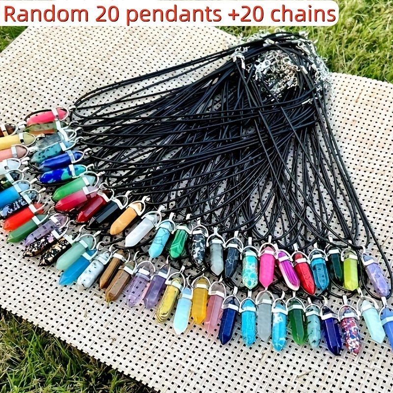 TEMU 40pcs Multicolor Chakra Pendant Random Color Hexagonal Bead Pendant With Black Adjustable Necklace Chain Bohemian Style Pendant Necklace Perfect
