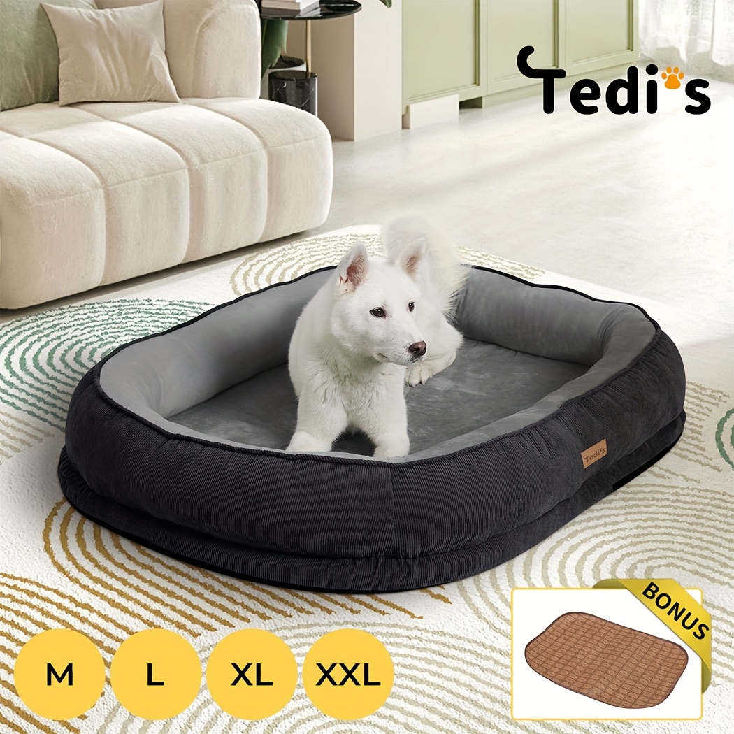 TEMU Orthopedic Dog Bed With Rattan Mat, Supportive Memory Foam Cat Beds With Pillow And Inner, Washable Dog Beds With Removable Cover And Anti-slip