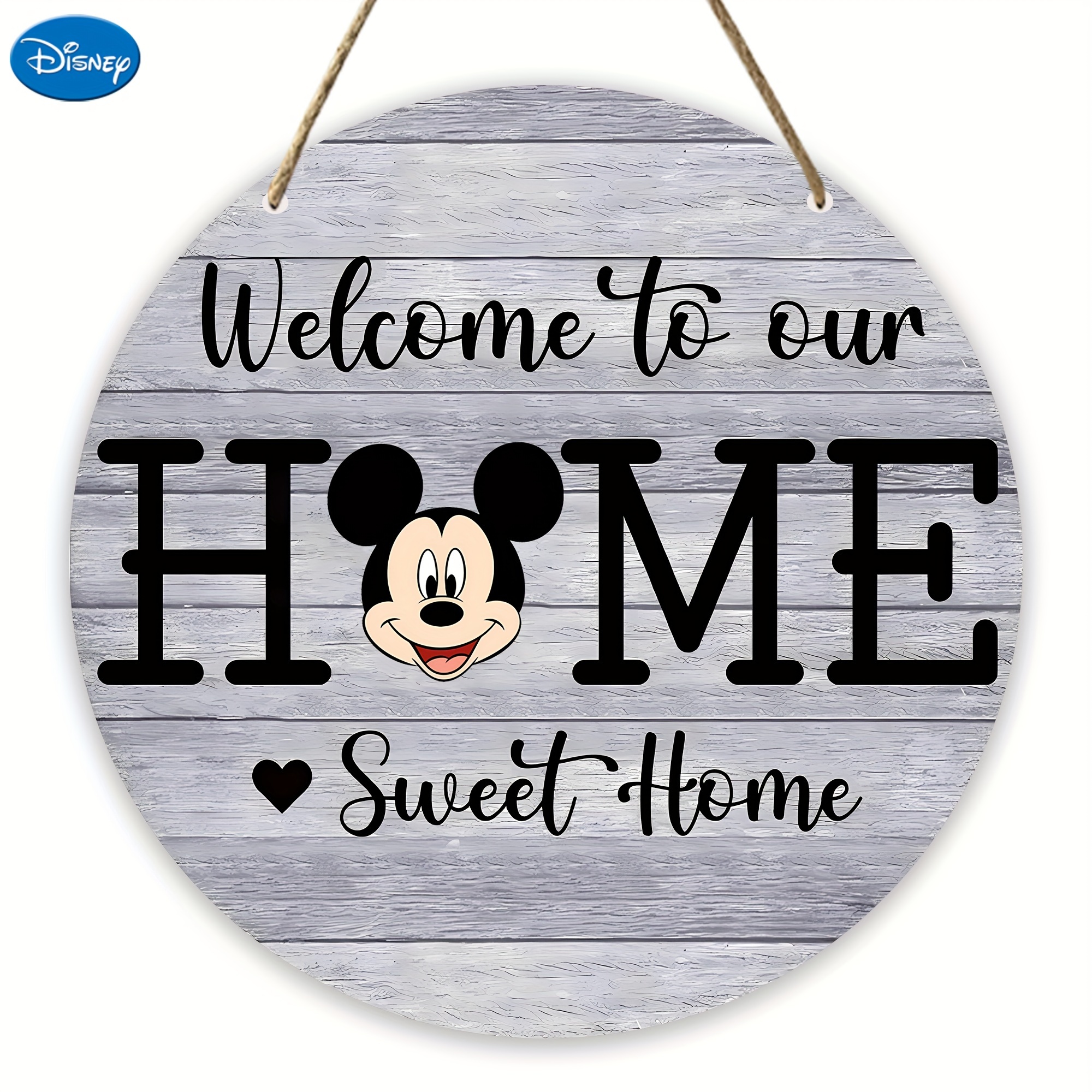 

Mickey Mouse Welcome Disney Wooden Sign - 8"x8" Round Sweet Home Decor, Perfect For Wreaths & Window Displays, Authentic Disney Gift Idea