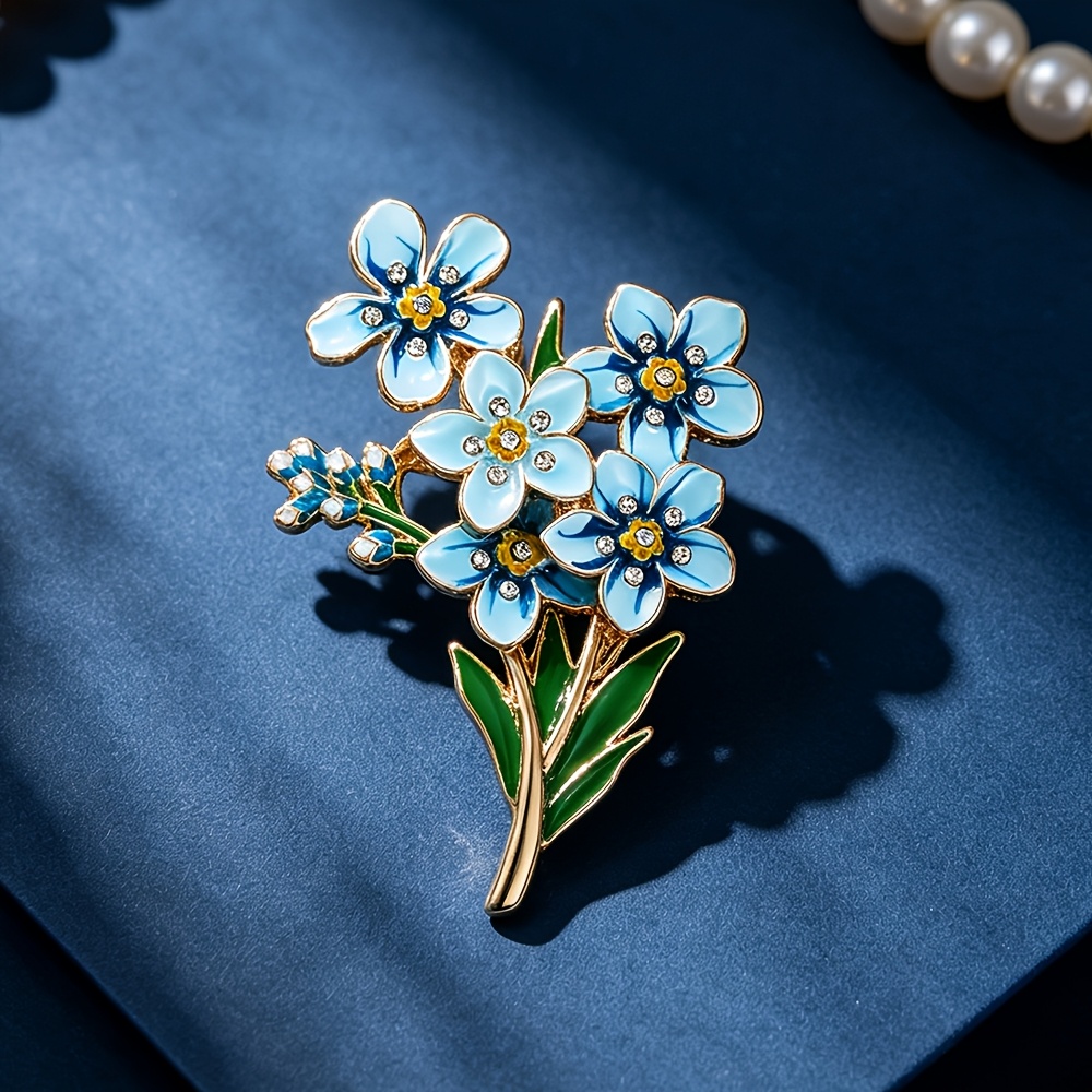 TEMU 1pc Blue -me-not Flower Bouquet Enamel Brooch, Elegant Floral Shaped Pin, Suitable For Wearing With Coats And Scarves, An Ideal Gift For Flower