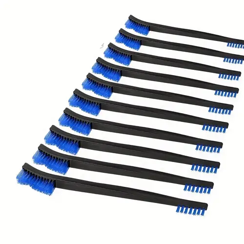 double headed gun cleaning brush 7 inch nylon multi purpose cleaning brush with plastic black handle blue bristle 10pcs