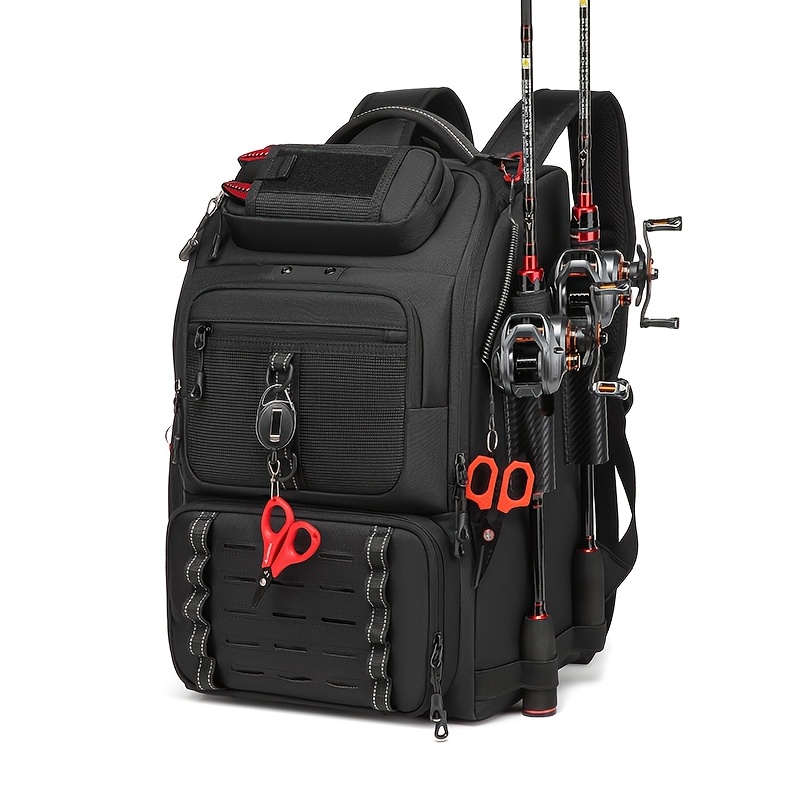 TEMU Fishing Tackle Backpack With Rod Holder 40liter Fishing Gear Bag With Storage Space For Storing Fishing Tackle And Equipment Featuring TEMU Fishing Tackle Backpack With Rod Holder 40liter Fishing Gear Bag With Storage Space For Storing Fishing Tackle And Equipment Featuring
