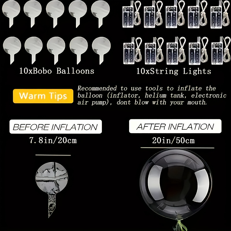 Lot De 50 Ballons Bobo LED Lumineux Transparents Pour Fête - Avec Guirlandes LED Multicolores