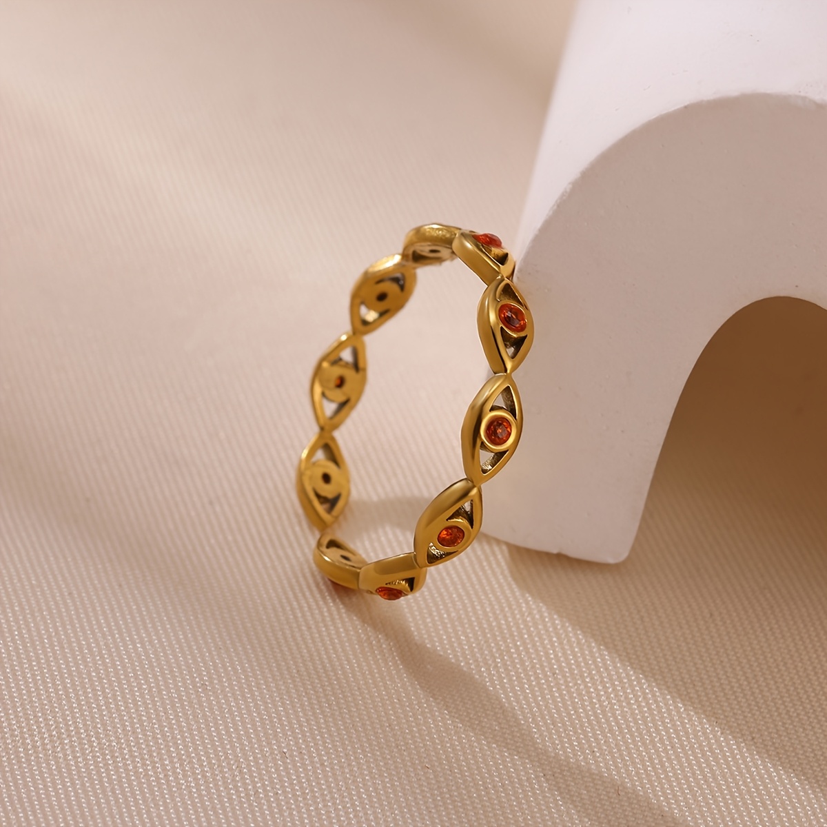 Golden-Plated Evil Eye Open Ring, Stylish Statement