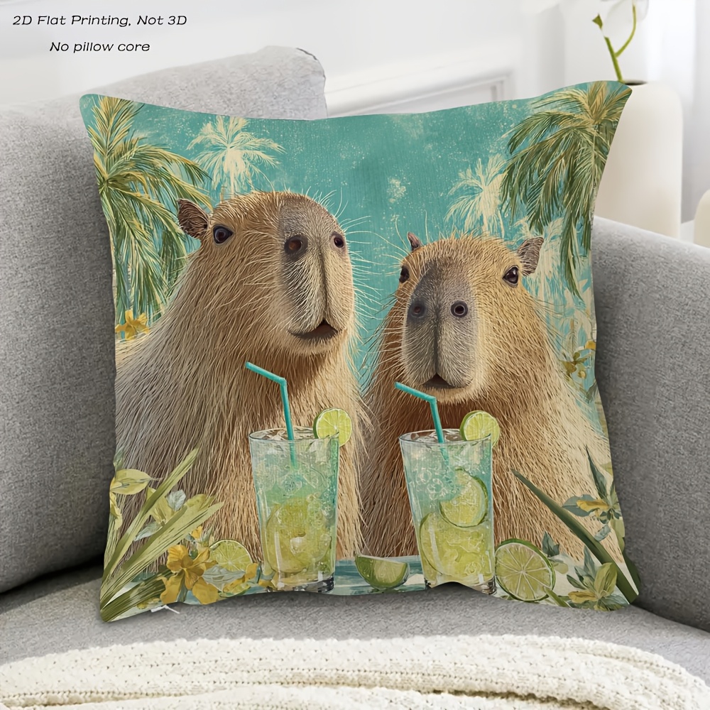 item picture 1pc 2d flat multiple sizes double side printing short   pillowcase capybaras   a   throw pillows covers suitable for sofa living room bedroom office home decor no pillow core yaibzj643 2d flat