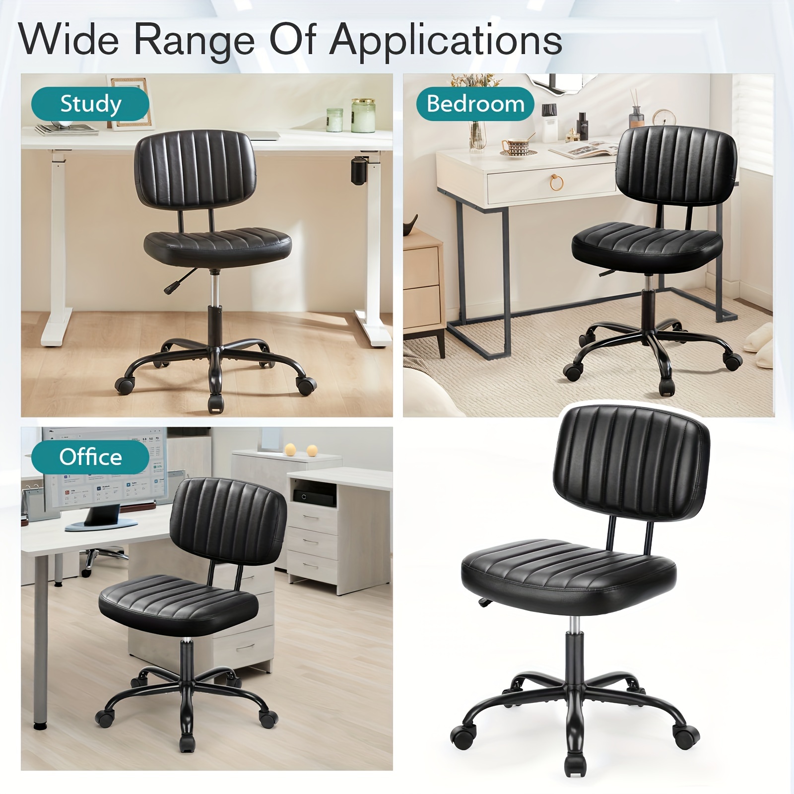 Small Desk Chair Armless, Comfortable Office Chair with Wheels, Rolling Task Chair with Low Back Lumbar Support, Vanity Chair for Bedroom Living Room Study Room, PU Leather 13 Small Desk Chair Armless, Comfortable Office Chair with Wheels, Rolling Task Chair with Low Back Lumbar Support, Vanity Chair for Bedroom Living Room Study Room, PU Leather - Image 13