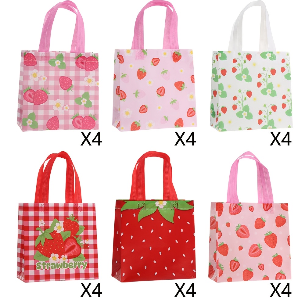 TEMU 24pcs Strawberry Fruit Themed Party Gift Packaging Bag, Cute Gift Bags And Shopping Bags, 7.9in X7.7in X3.5in, Gift Bags With Handles, Various