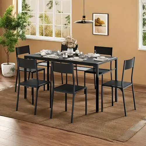 Ensemble de salle à manger Emery 7 pièces en bois avec table, rallo... - Brick Ensemble de salle à manger Emery 7 pièces en bois avec table, rallo... - Brick