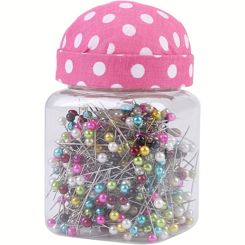 

500 Pcs Mixed Color Sewing Straight Pins With Round Pearl Heads And Pin Cushion Bottle For Quilting And Dressmaking