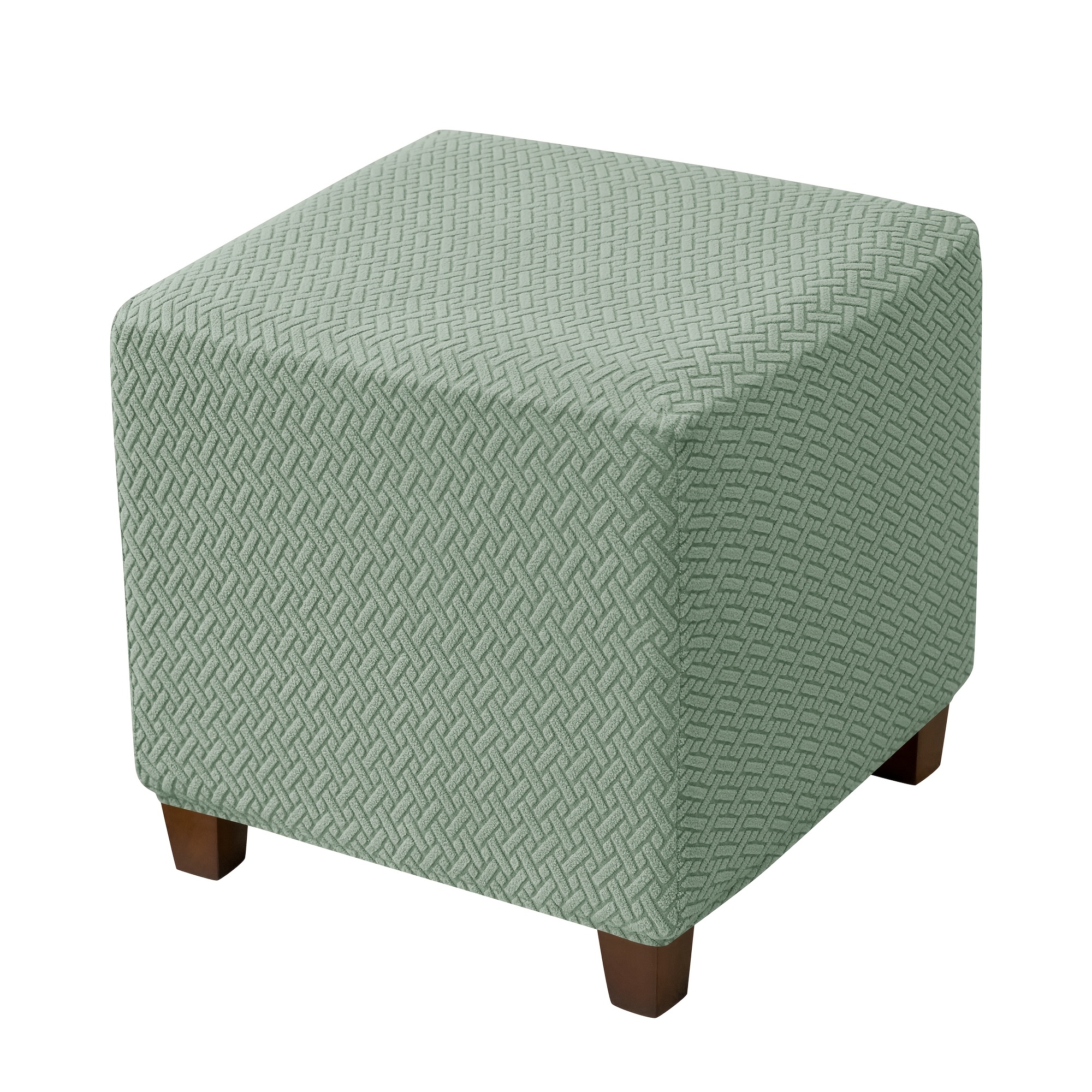 TEMU 1pc Jacquard Elastic T-shaped Square Ottoman Cover | Nylon Polyester Corduroy, Machine Washable, Elastic-band Closure