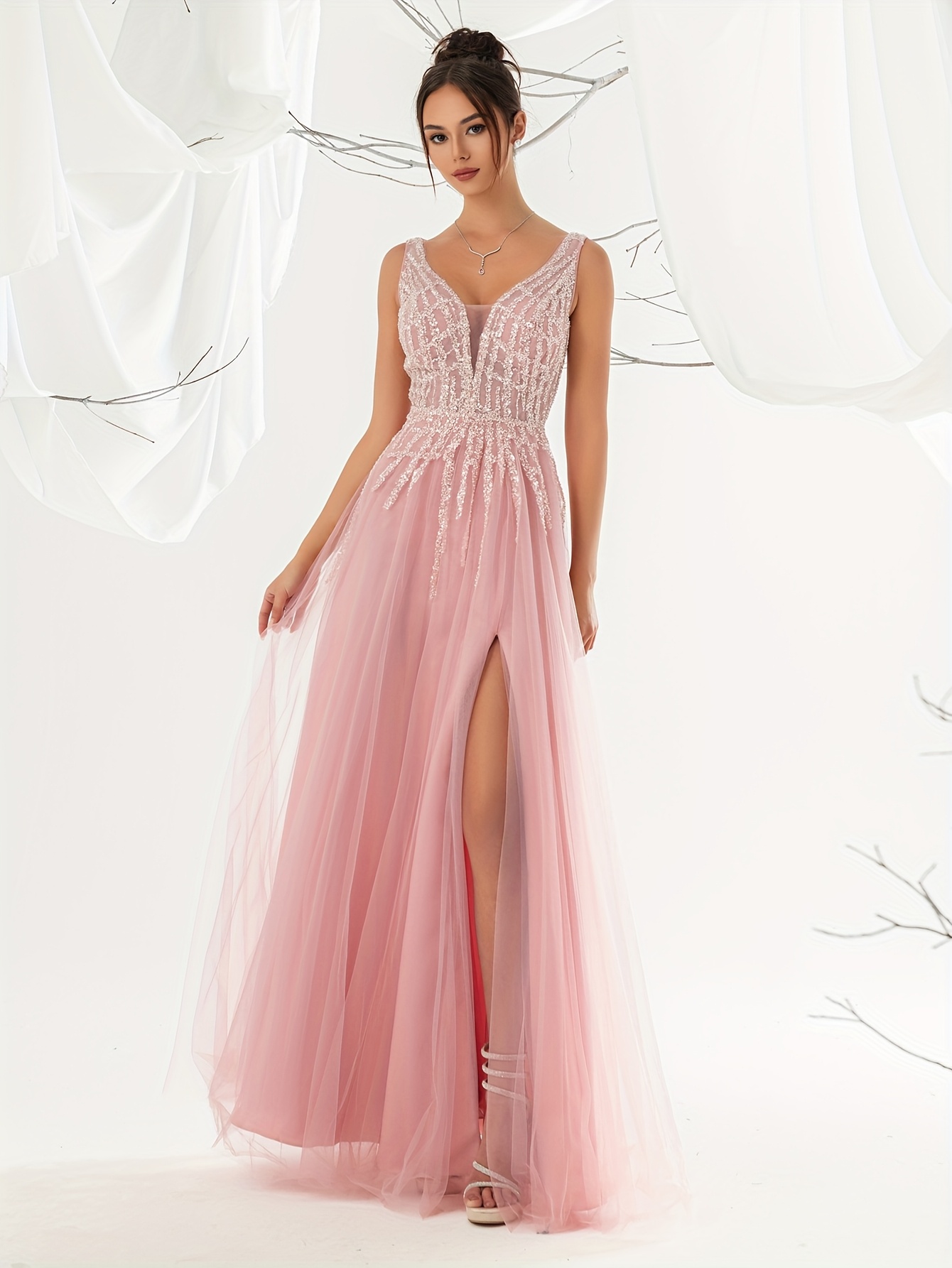 sequin v-neck a-line ballerina dress - long formal evening gown with  sleeveless, hand washable wedding prom concert dance costume | Shop On Temu  And Start Saving | Temu Slovakia