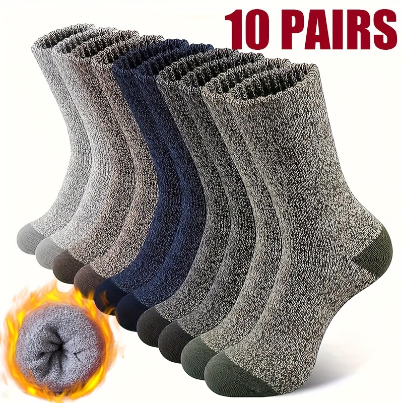 

10pcs Men's Warm Crew Socks - Breathable & Comfortable For Winter Outdoor Activities, Hiking, Camping & Fishing