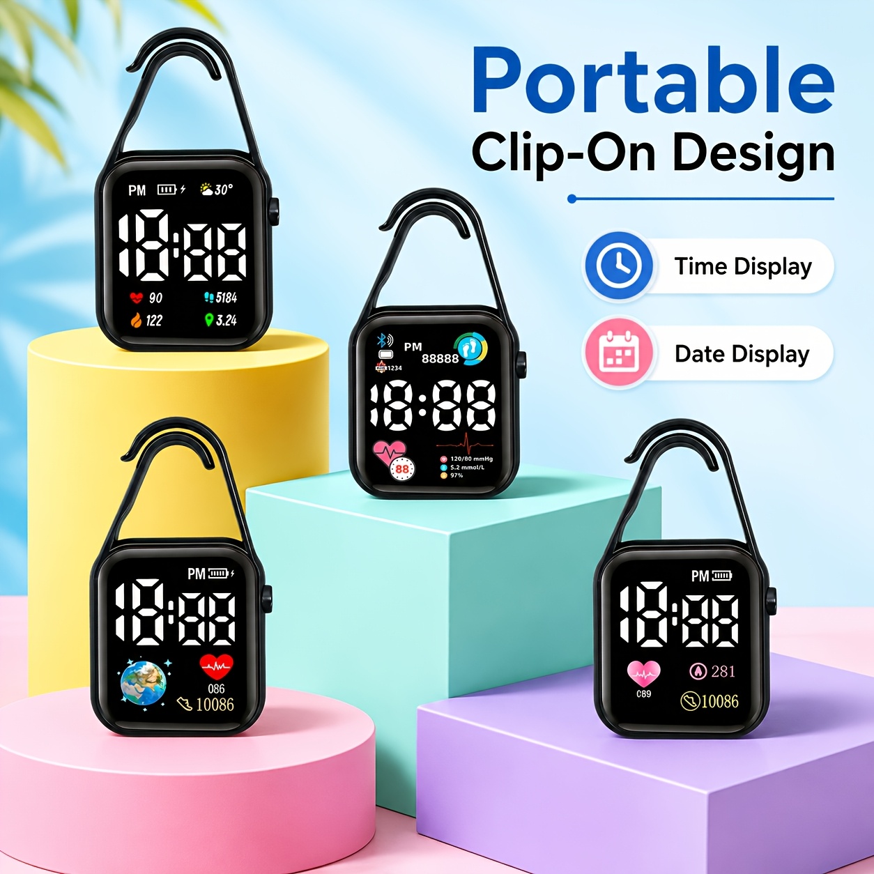 5-Pack Matte Black Square Electronic Watch Set, Unisex