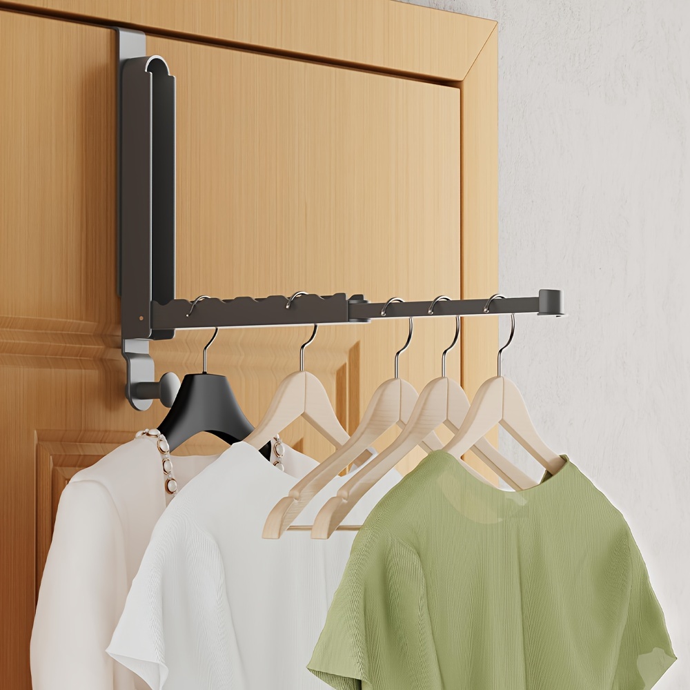 

Space-saving Folding Clothes Rack - Heavy Duty Aluminum Alloy, Over-the-door Hanger With Retractable Rod For & Organization, Clothes Drying Rack, Folding, Aluminum Alloy, Portable, Towel Rack