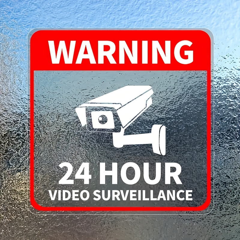 TEMU Pack Of 4 24-hour Video Surveillance Warning Stickers, High-quality Vinyl Suitable For Car And Window Security Camera Alarms
