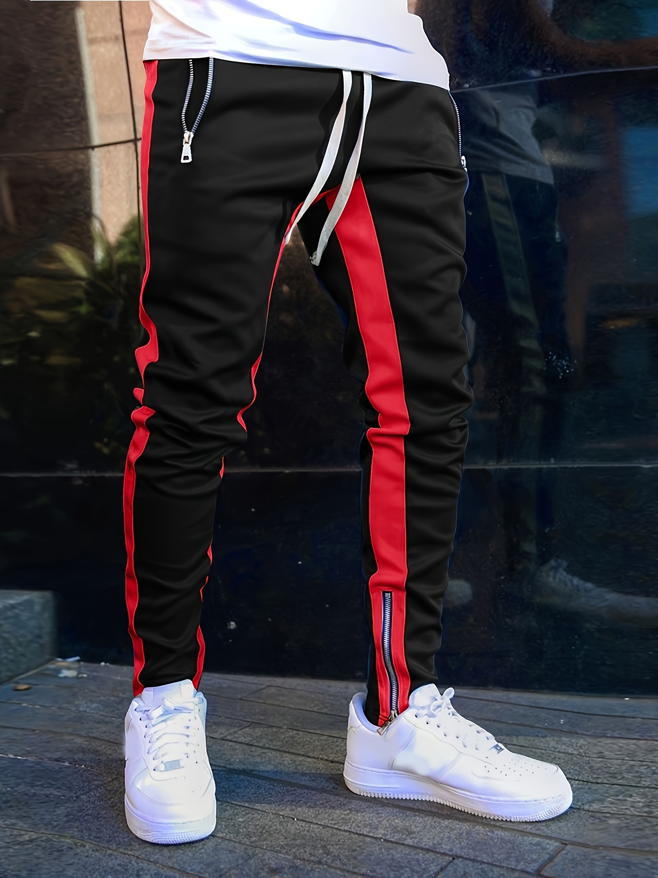 men's color block split pants zipper pockets casual - Temu
